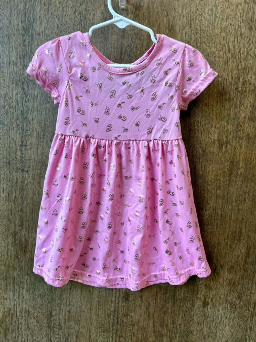 Girls Pink Dress with Gold Foil Print and Short Sleeves size 2T
